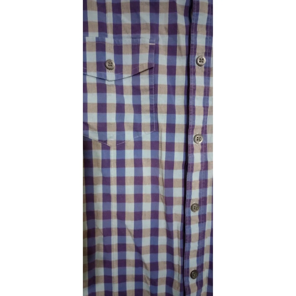 Banana Republic Mens Large Blue Purple Gingham Short Sleeve Button Down Shirt